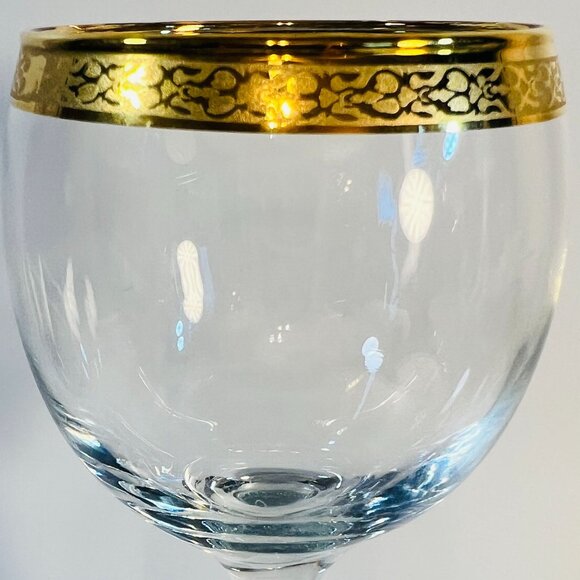 Vintage 50s Lot of 6 Crystal Circleware Classique Wine Glasses Gold Rim Stemware - Picture 4 of 6